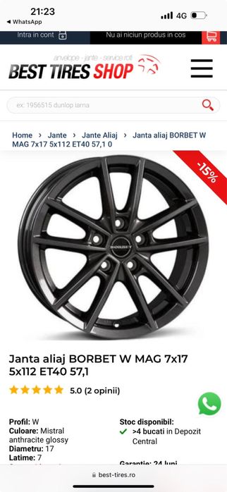 Set 4 Jante Borbet + Anvelope iarnă  Continental 215/65 R17 – Ca noi!