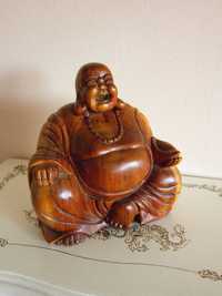 cadou rar Happy Buddha fericire sculptura feng shui lemn Suar anii'60
