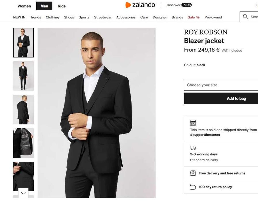 Sacou blazer slim 50 L premium Roy Robson lana super 110's negru