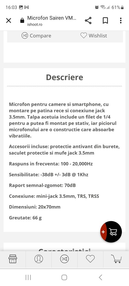 Microfon profesional Sairen VM-Q1 pentru telefon sau DSLR