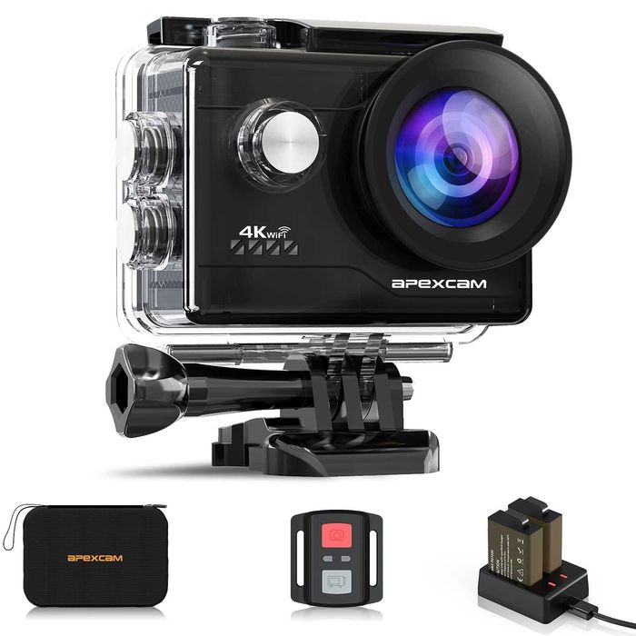 Пълен 4K екшън камера комплект Apexcam (64GB карта, 2 батерии)