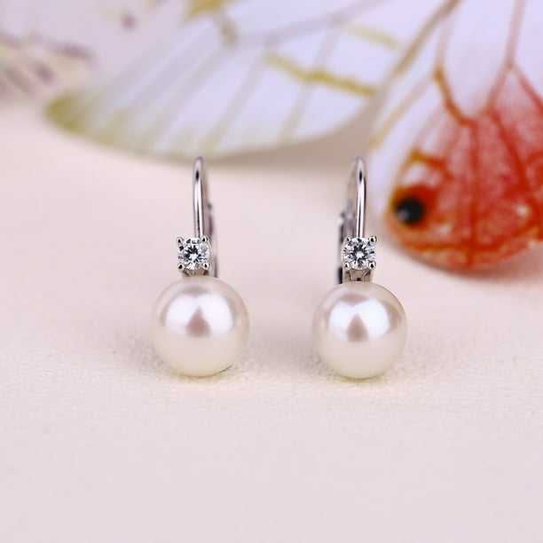 Изящни Сребърни Обеци проба 925 с Цирконий и Бяла Перла 10 мм