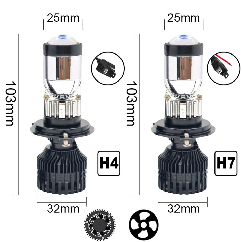 Set Becuri Led H4 H7 cu LUPA 1" Canbus 120w 24.000 Lumeni 6000k