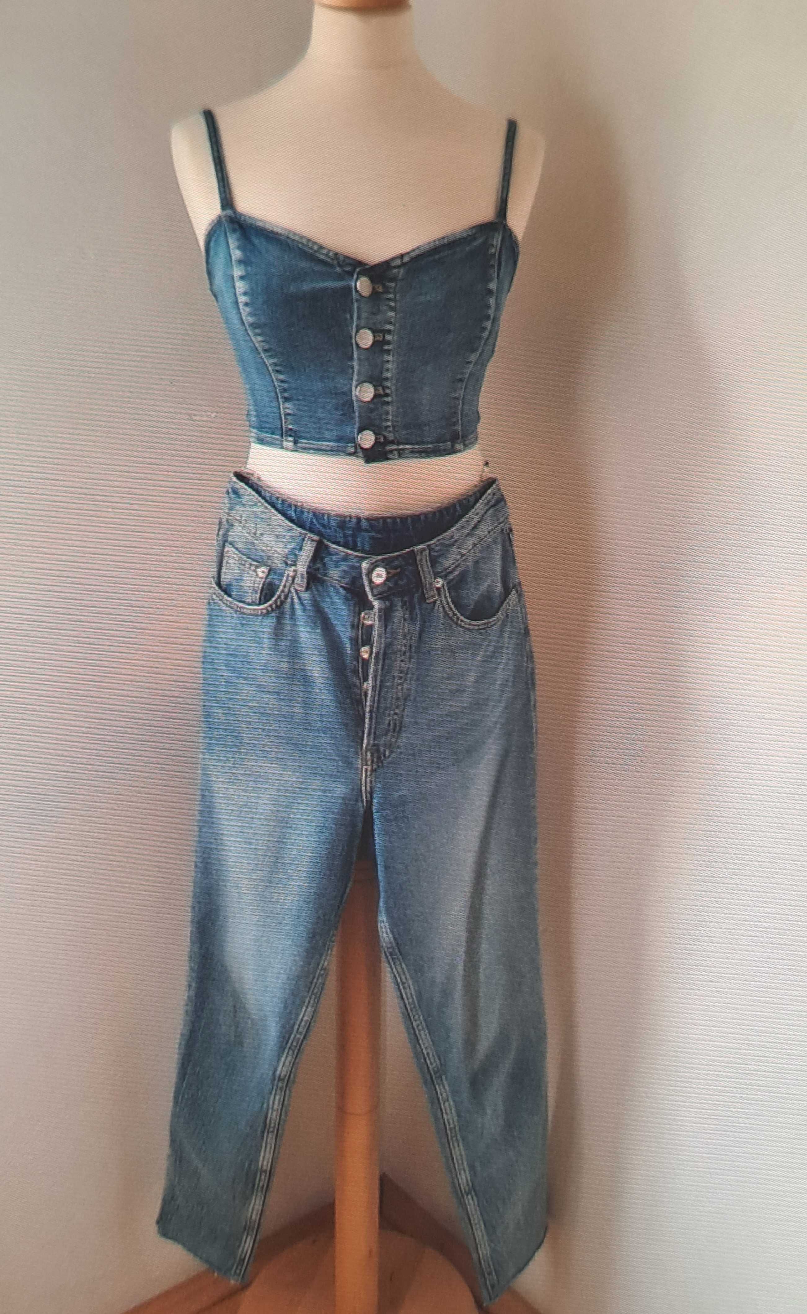 Set denim crop top jeans blugi