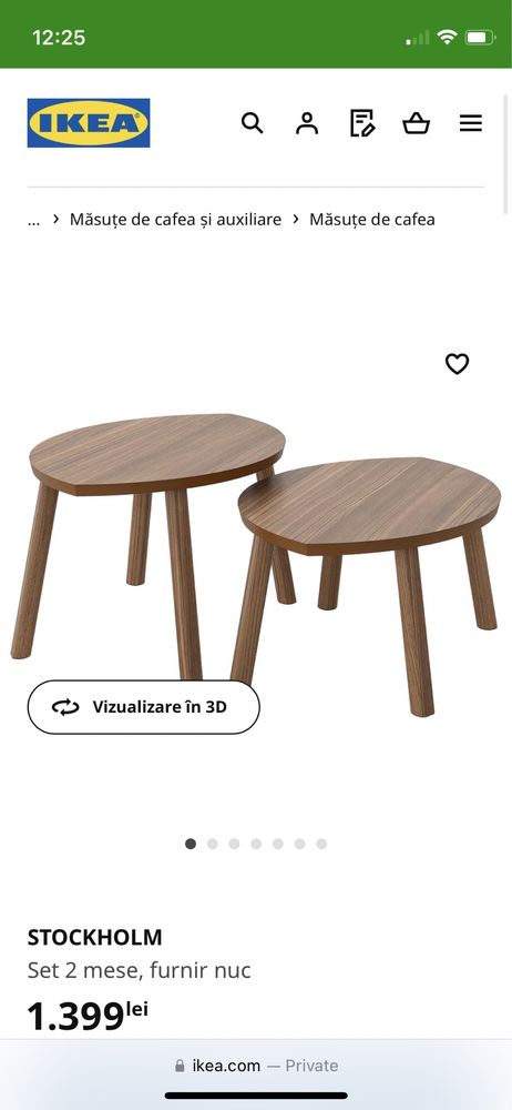 Set 2 mese cafea IKEA Stockholm furnir nuc