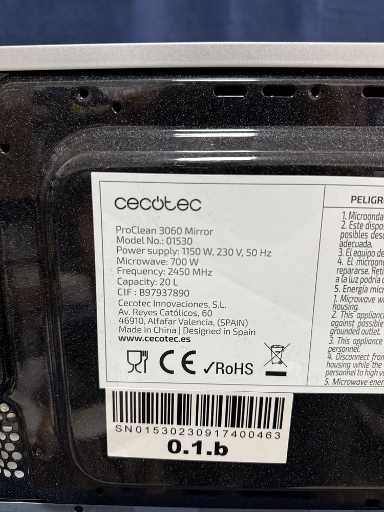 Микровълнова фурна Cecotec ProClean 3060 Mirror