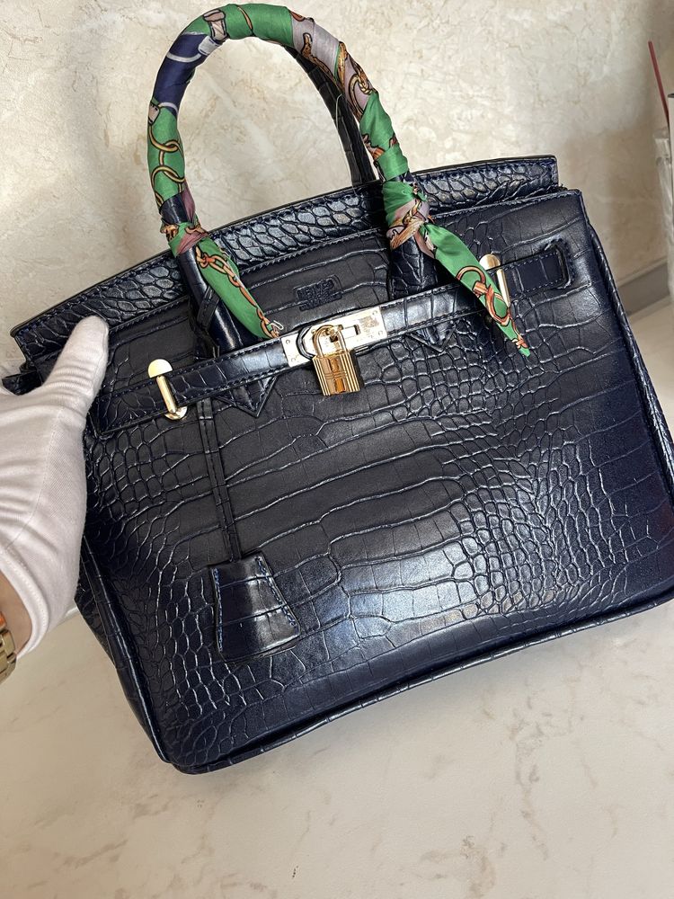 Чанта Hermes Birkin тъмносин кроко