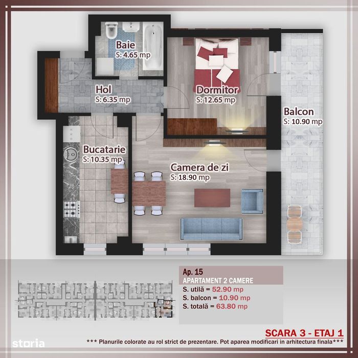 Pallady-2 Camere, decomandat, bucatarie inchisa, 63.8 mp.