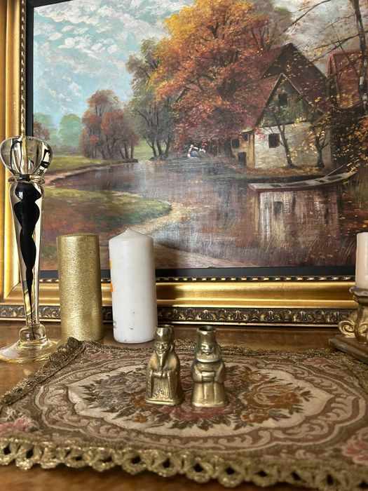 A193 Set 2 sfesnice superbe de bronz masiv mici 183g 6 cm inaltime