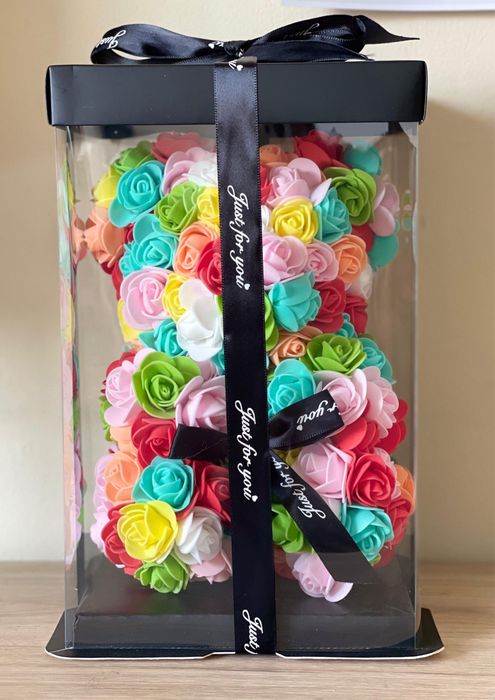 Ursuleț 25 cm din trandafiri de săpun, cadou ideal, culori diverse