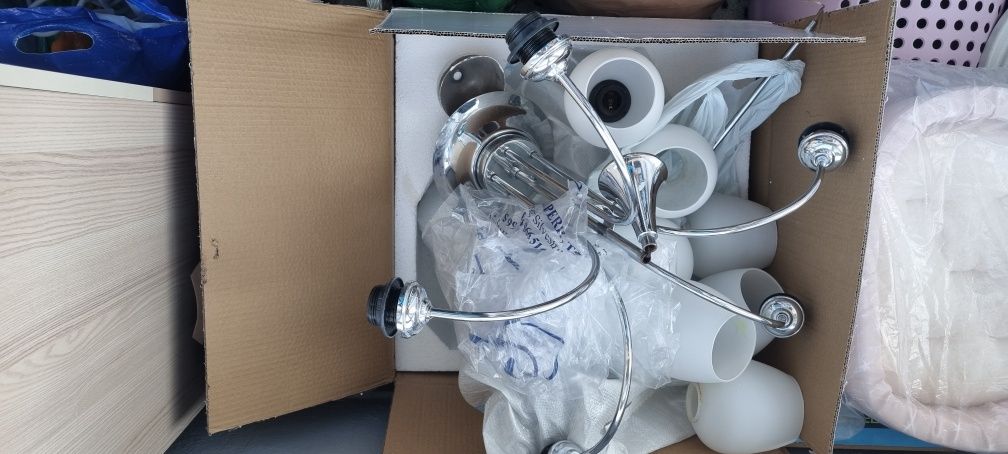 Lustra inox cu 6 brate si abajururi