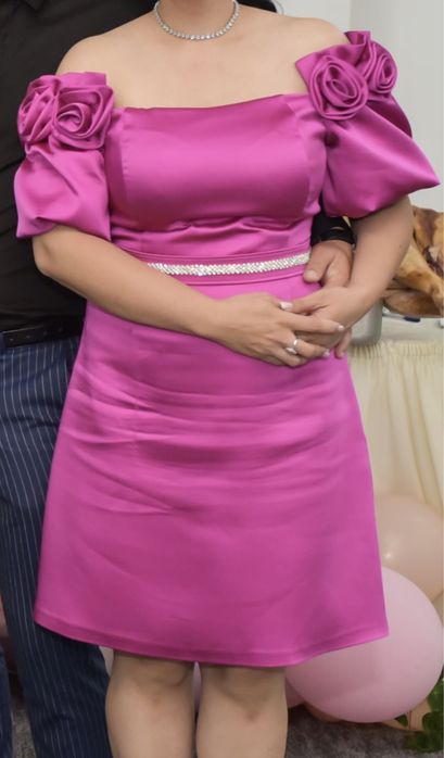 Rochie Fofy roz cu flori 3D