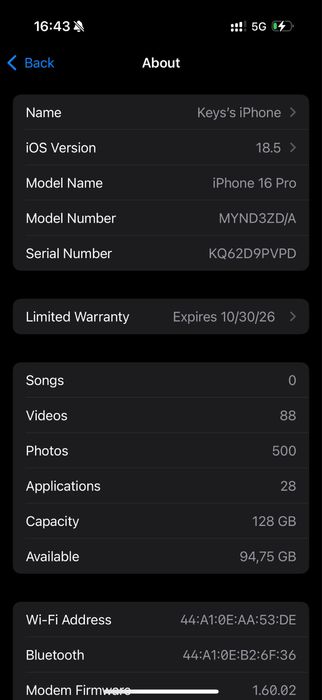 Iphone 16 Pro | Black 265 GB