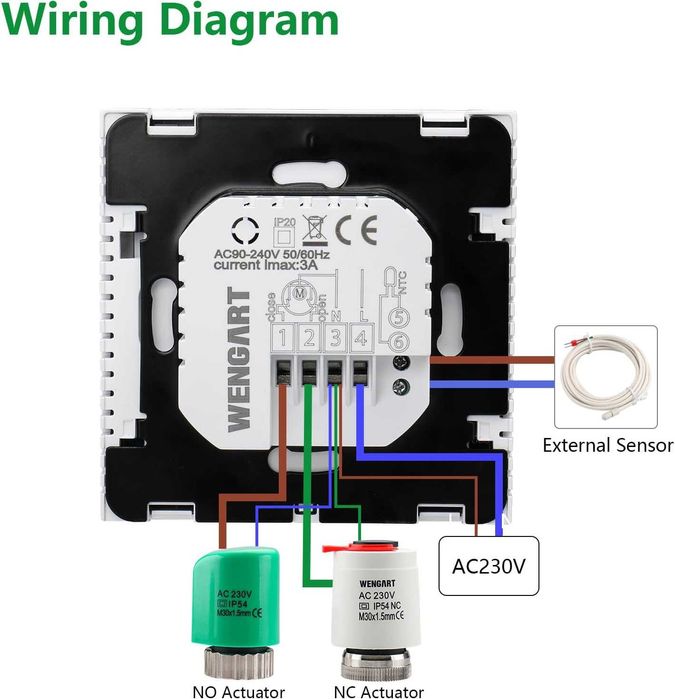 Termostat Weng WG603W, AC 90~240V 3A, pentru incalzire prin pardoseala