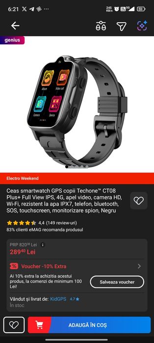 Ceas smartwatch copii cu GPS cu sim 4G si camera