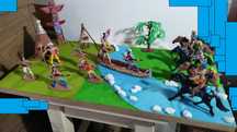 Diorama_macheta_cadou – Peisaj indieni, canoe, cowboy, sat Indian