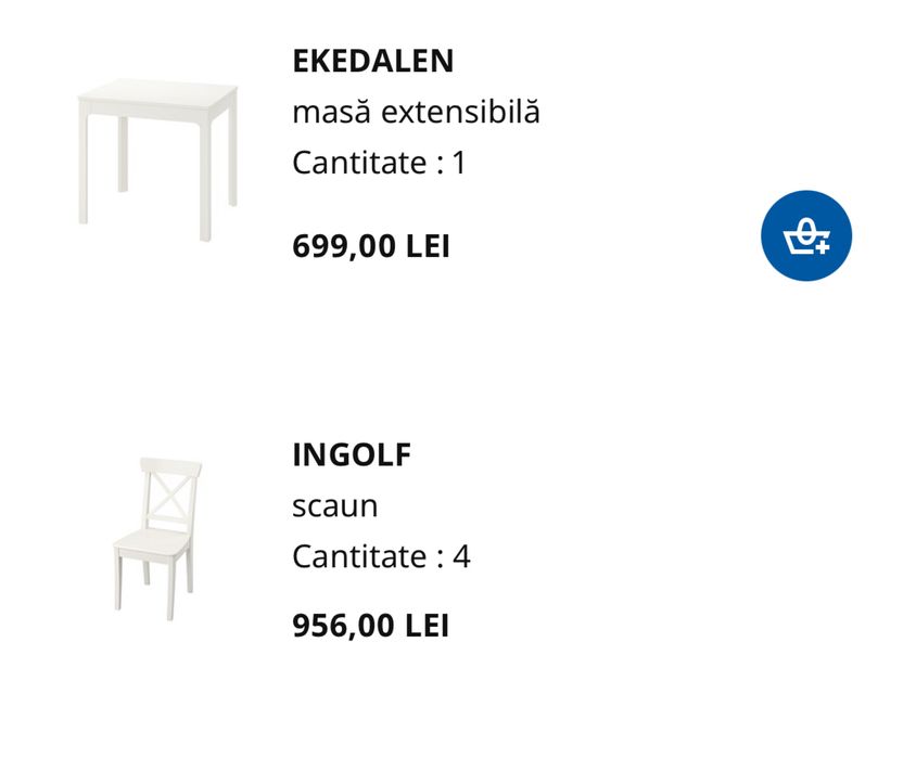 Set masă extensibilă + 4 scaune IKEA