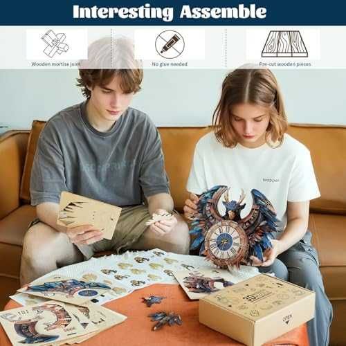 Нов Дървен Механичен 3D Пъзел Часовник Thunderbird – Хоби и Декор дом