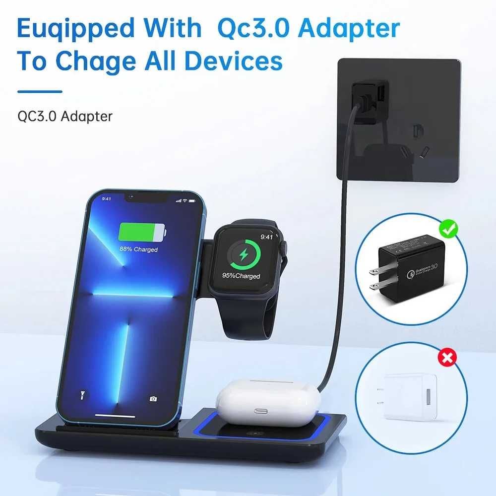 Станция за бързо зареждане 3 в 1,  за IPhone Android