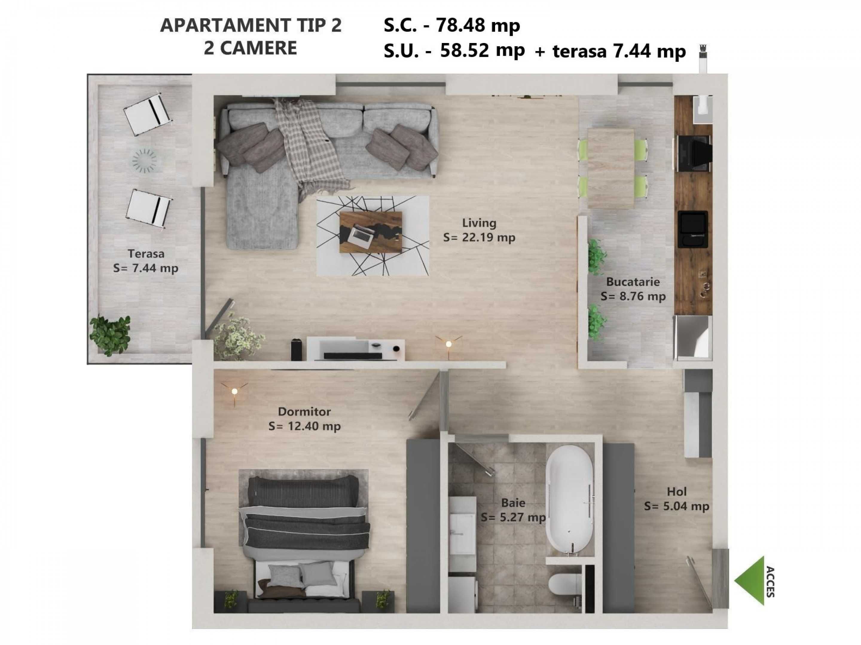 Inchiriez apartament 2 camere, complet utilat, Tunari, Ilfov