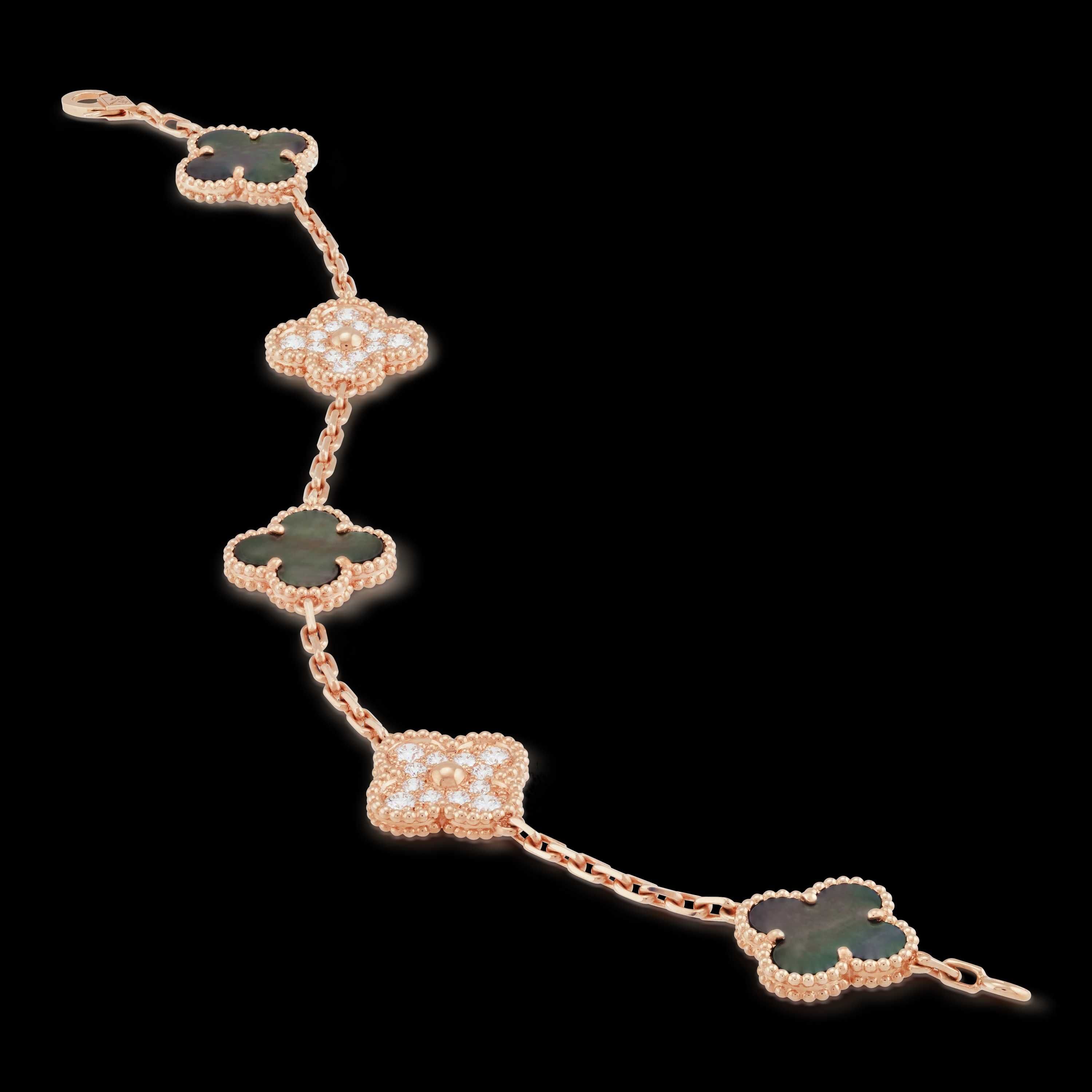 Van Cleef & Arpels VCA Gold Grey Mother Diamond Alhambra Дамска Гривна