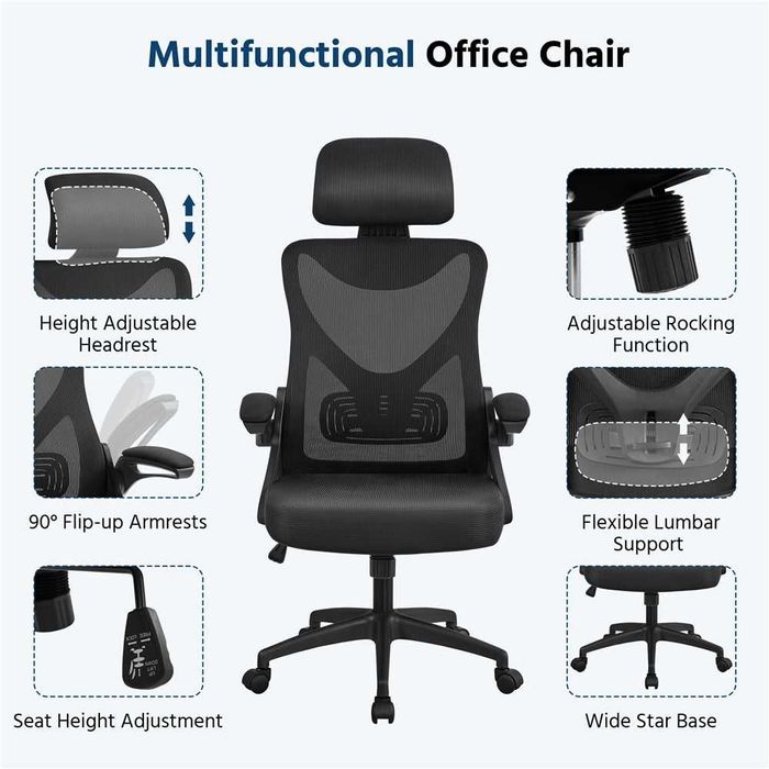 Scaun birou ergonomic cu tetieră și brațe rabatabile |S 592717 Black