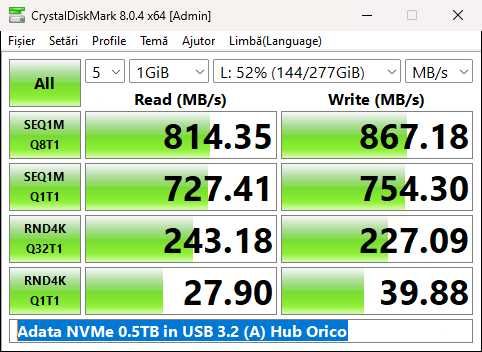 HUB USB 3.2 gen 2 Orico, 4 porturi tip A, aluminiu, 10 Gbps, nou