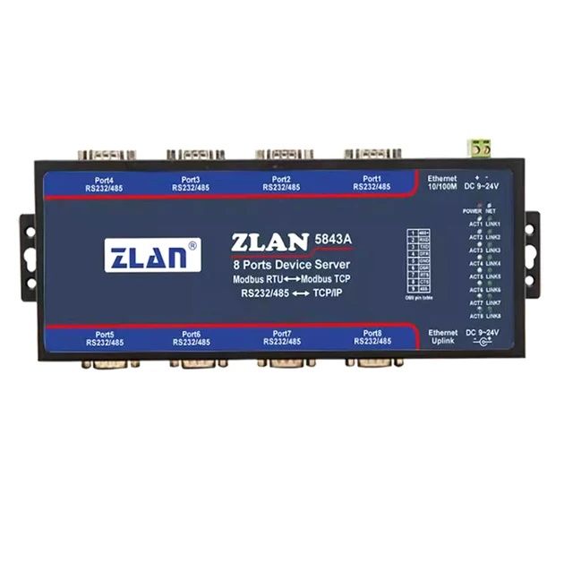 ZLAN5843A 8 канален конвертот RS232 RS485 към Ethernet