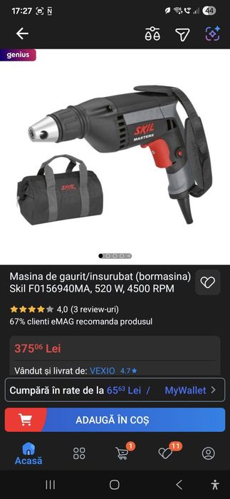 Masina de gaurit/insurubat (bormasina) Skil F0156940MA, 520 W, 4500 RP