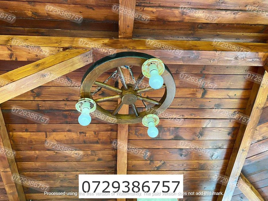 Lustra rustica din lemn 50 cm 3 dulii e27 cu castron traditional