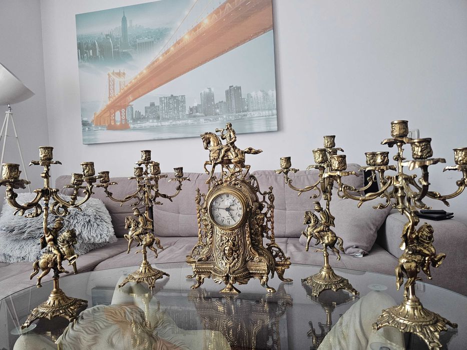Set 4 sfesnice si ceas bronz - semineu