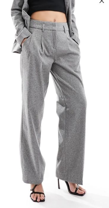 Сив панталон S/M/36 елегантен зимен басти висока талия широк прав ръб