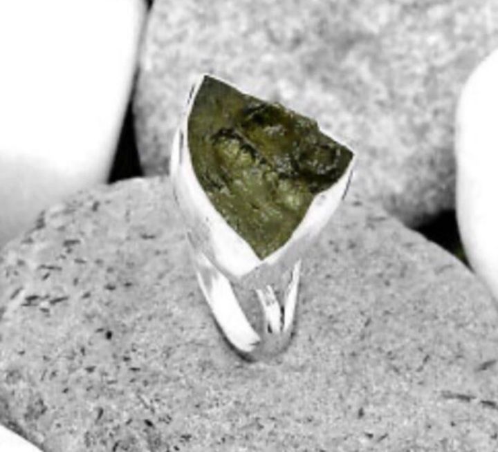 Inel argint moldavite natural și brățară malachit naturala