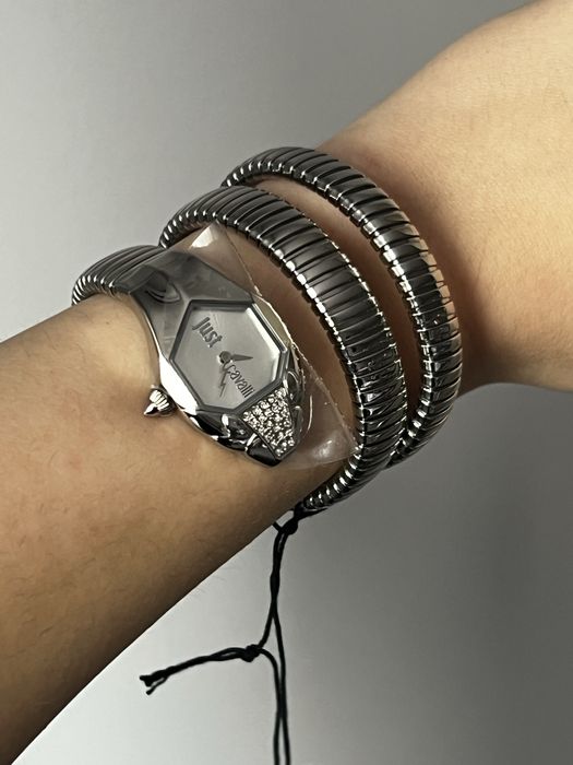 Ceas Just Cavalli damă argintiu – model șarpe elegant, nou, original