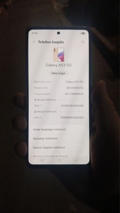 Samsung A53 5G 6/128G karobkasi bor telifon ideal