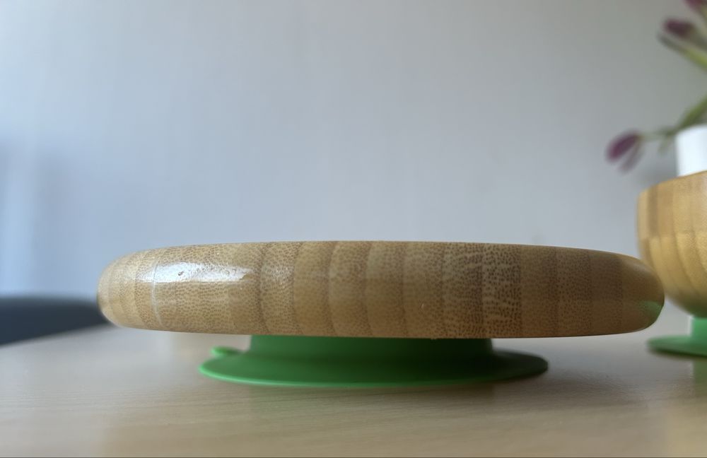 Set farfurie + bol + linguriță pentru bebeluși din bambus