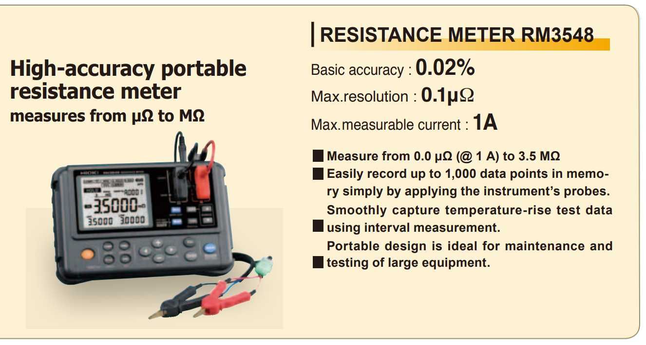 Ohmmeter, High-Precision Portable, microOhm to Mohm - HIOKI RM3548