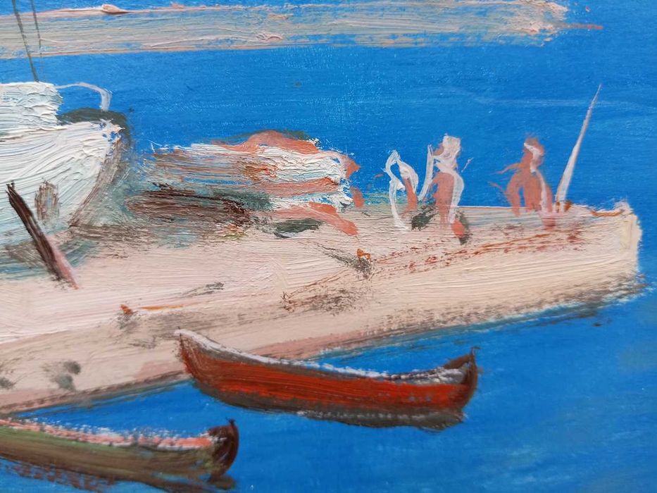 Tablou vechi - peisaj la mediterana - semnat AC ( Ciucurencu )