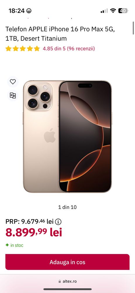 Apple iPhone 16 Pro Max, 1TB, 5G, Desert Titanium , nou , sigilat