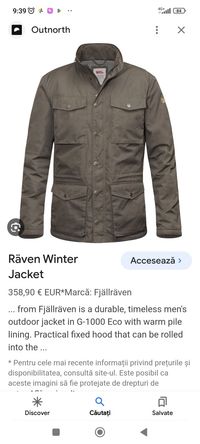 Geacă Fjall Raven fjallraven Winter Jacket XL vânător pescar vânătoare