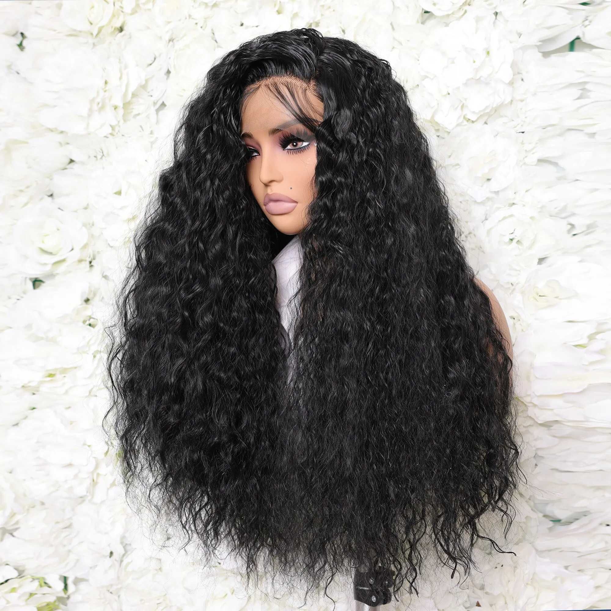 Дантелена черна къдрава перука лейс фронт 13*4*1 Lace Front Wig