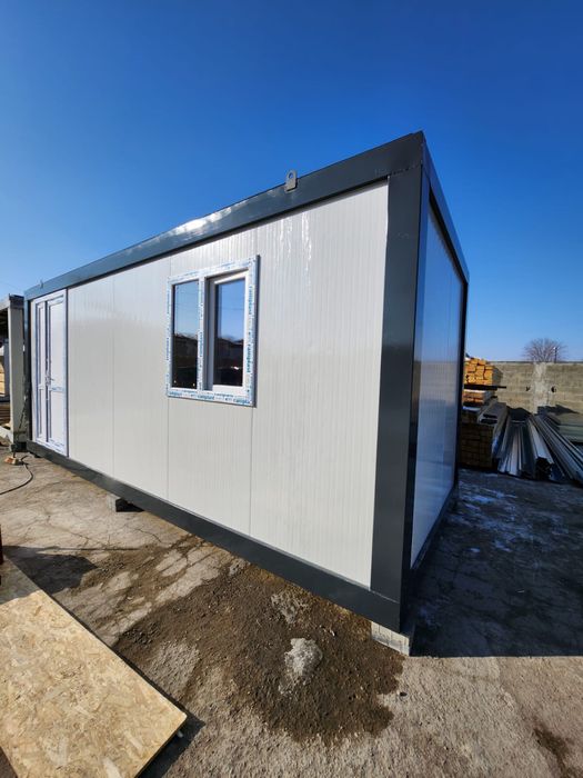 Vand containere duplex, cu vitrina riflaje de lemn, gri antracit