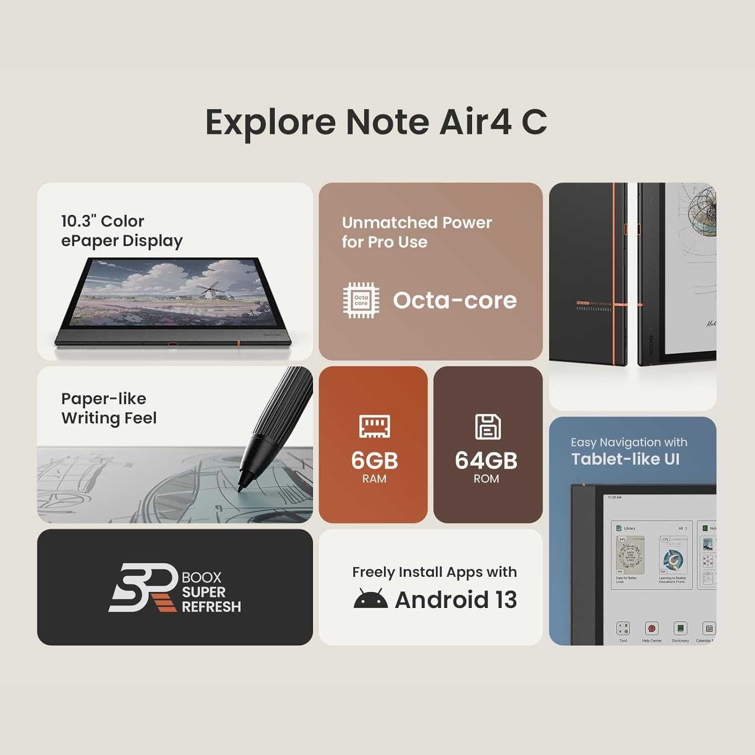 Новинка! Электронный блокнот ридер Onyx Boox note Air 4C 6/64гб +Чехол
