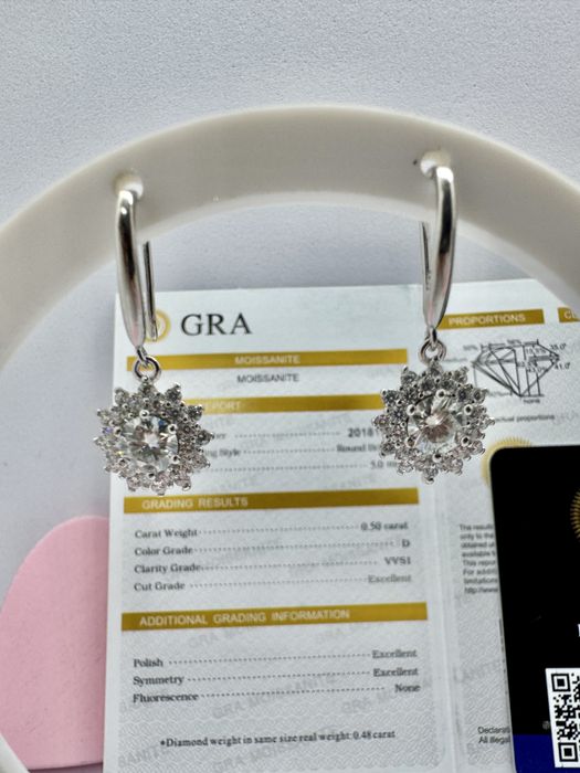 Сребърни обеци с мойсанит (диамант) 0.5 карата