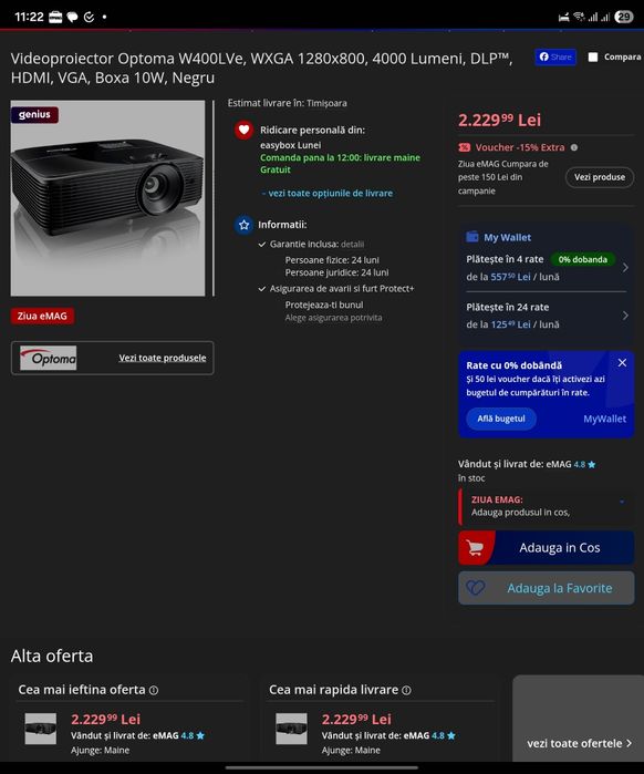 Videoproiector Optoma W400LVe