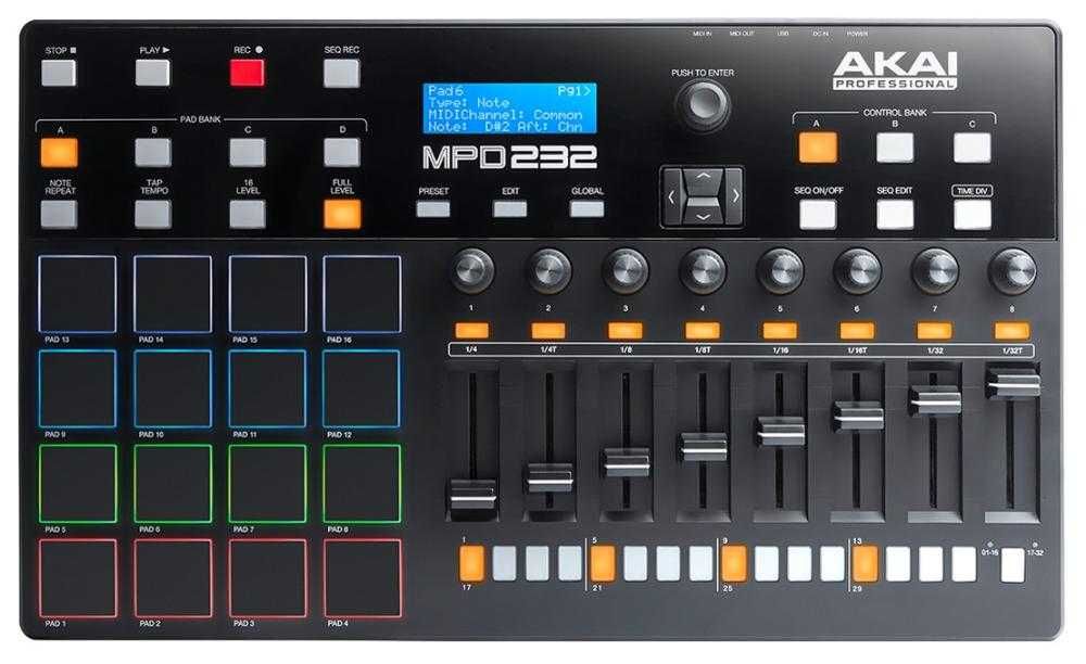 Akai mpd232 сэмплер для создания битов музыки  midi контроллер