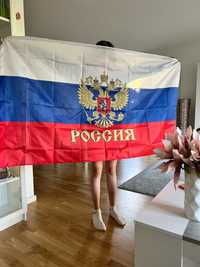 Голямо знаме Русия  90х150см с Герб и надпис Россия