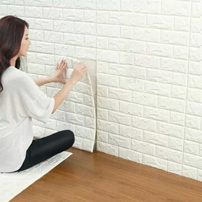 Tapet 3D Alb design perete modern din caramida in relief, 77x70 cmNOU!