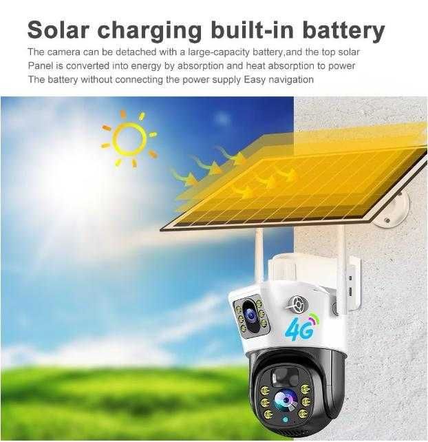 Соларна PTZ Full HD Въртяща Камера V380-T4 / 4G Sim карта