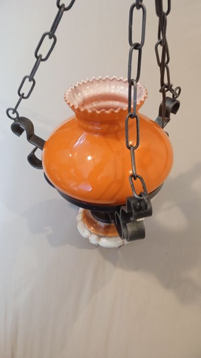 Lustra rustica din fier forjat si portelan pictat manual + 3 becuri